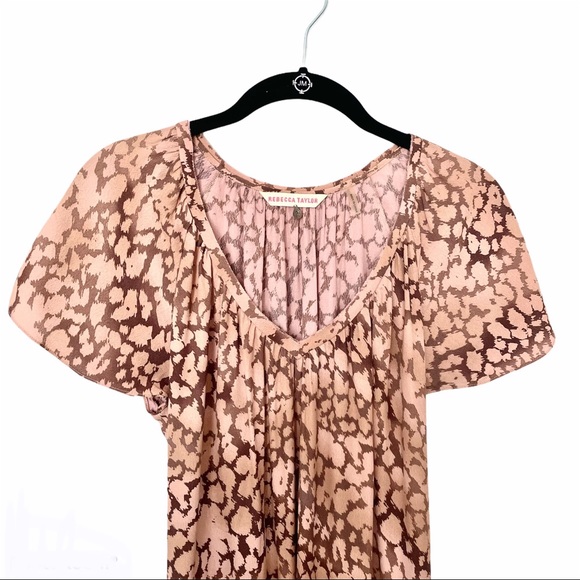Rebecca Taylor Leopard Cheetah Tunic Shirt Pink/Tan Dress Size 2 - Picture 5 of 8